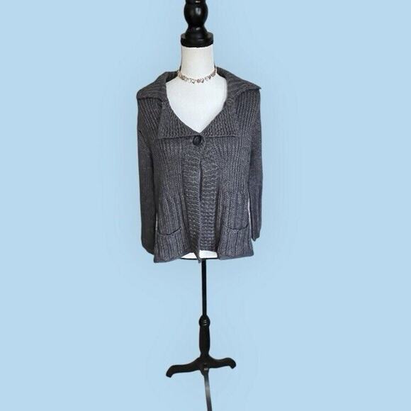 Tweeds WOMENS Charcoal Gray Knit One Button Cable Cardigan Sweater Size M 4 6 - Picture 3 of 7
